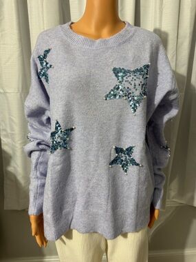 Cute Fantastic Fawn size S relaxed fit blue sweater sequin pearl stars new
